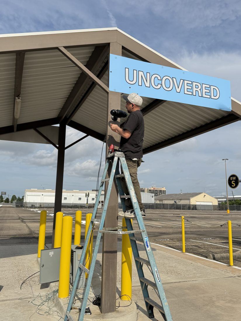 Technician servicing a rooftop unit
